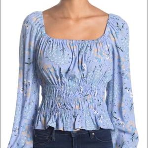 ASTR The Label, Long Sleeve Smocked Peplum Blouse